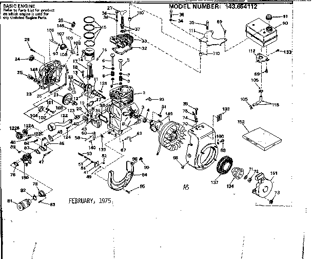 Replacement Parts Diagram and Parts List for 143654112  Craftsman Engine