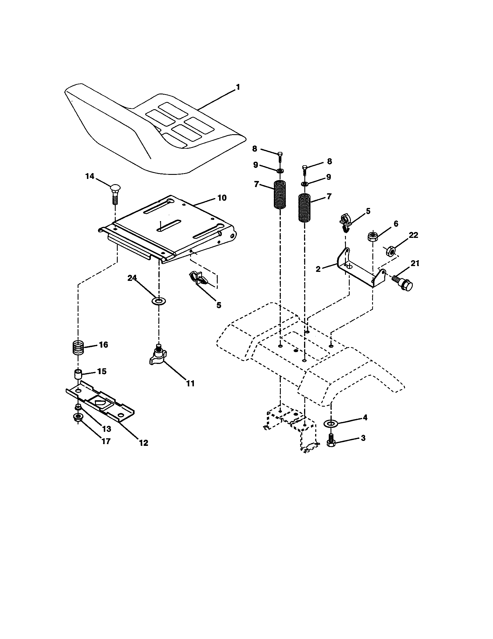 Seat Assembly Diagram and Parts List for 917277152  Craftsman Lawn Tractor