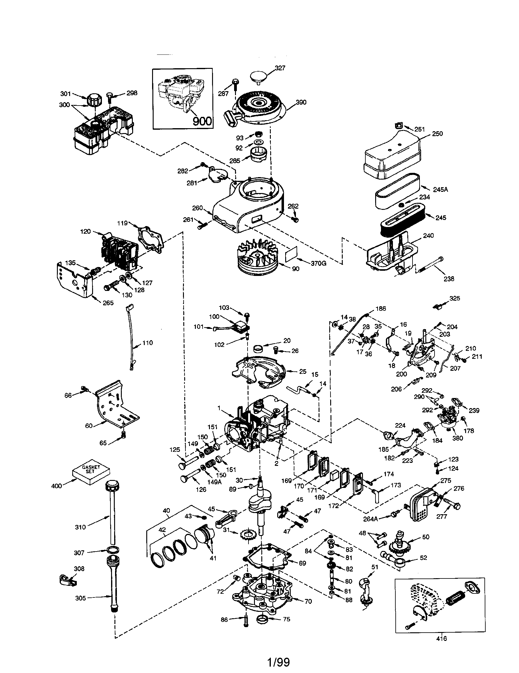 Craftsman 4-cycle Engine Diagram and Parts List for 143998000  Craftsman Engine