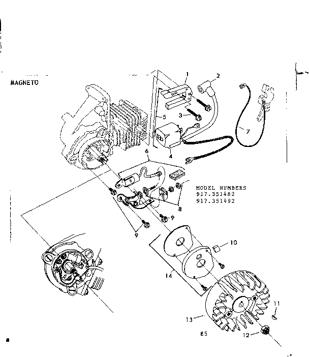 Magneto Diagram and Parts List for 917351482  Craftsman Chainsaw