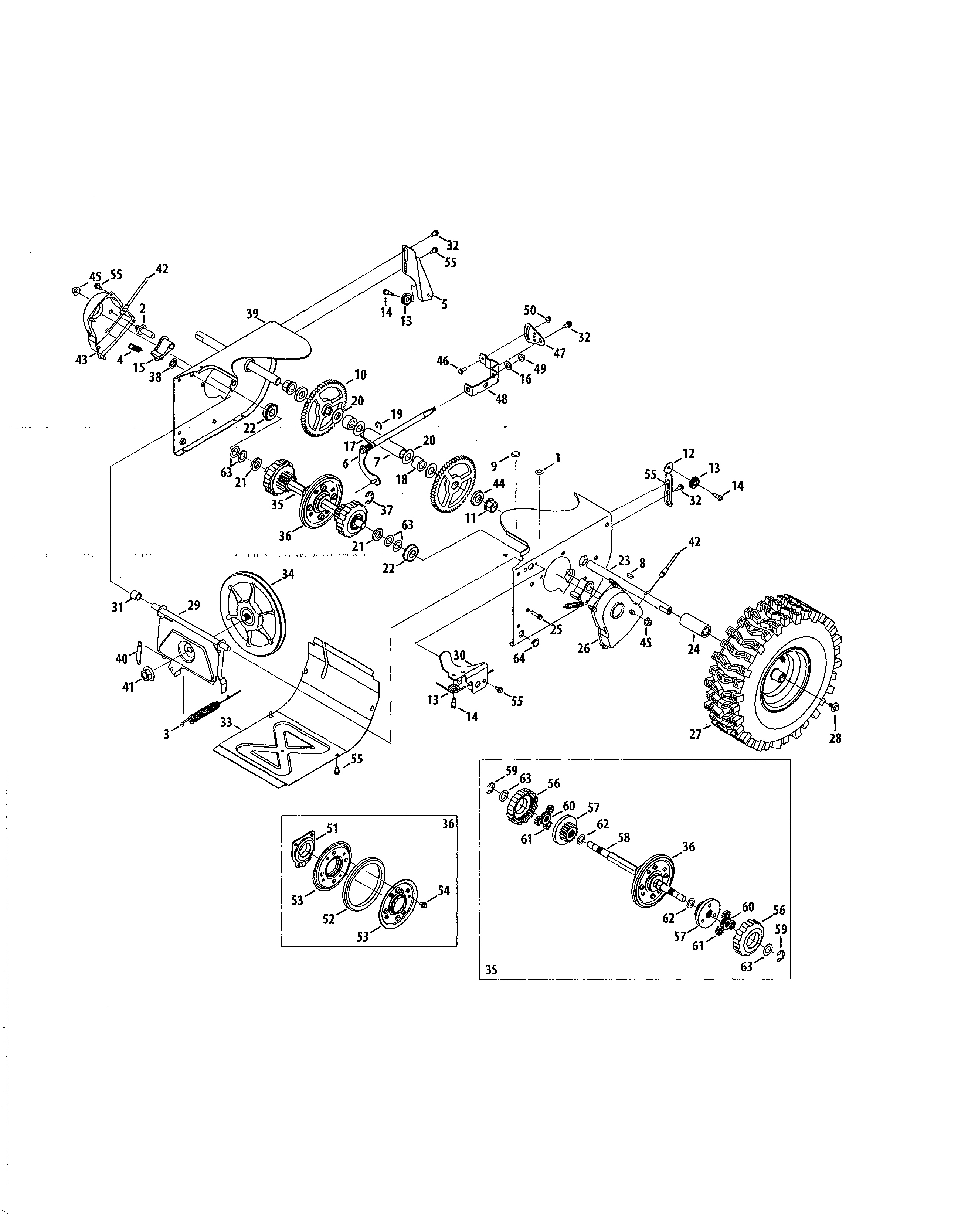 Wheels/drive Shaft Diagram and Parts List for 247888740  Craftsman Snow Blower