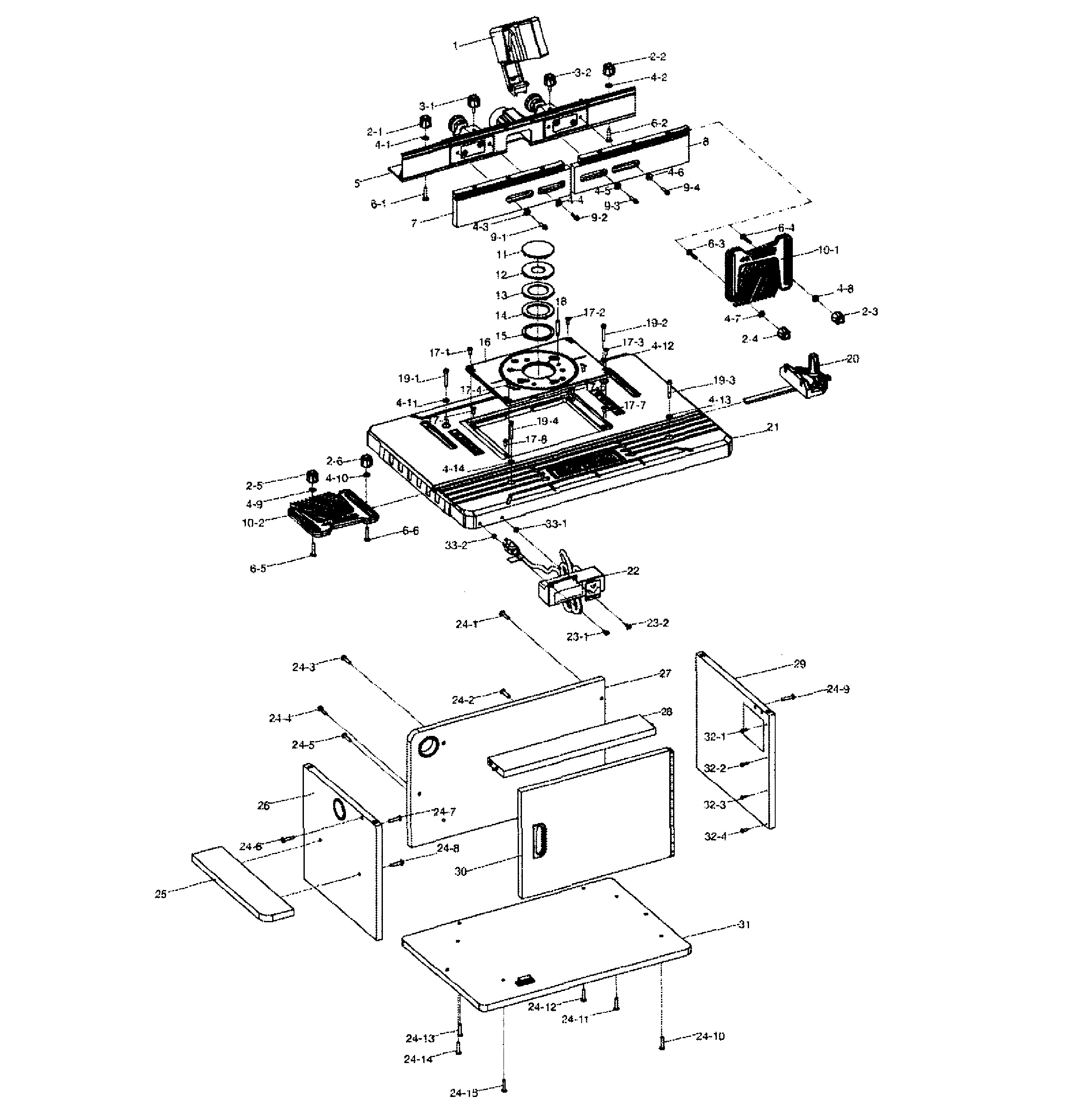Main Assy Diagram and Parts List for 32037610  Craftsman Router