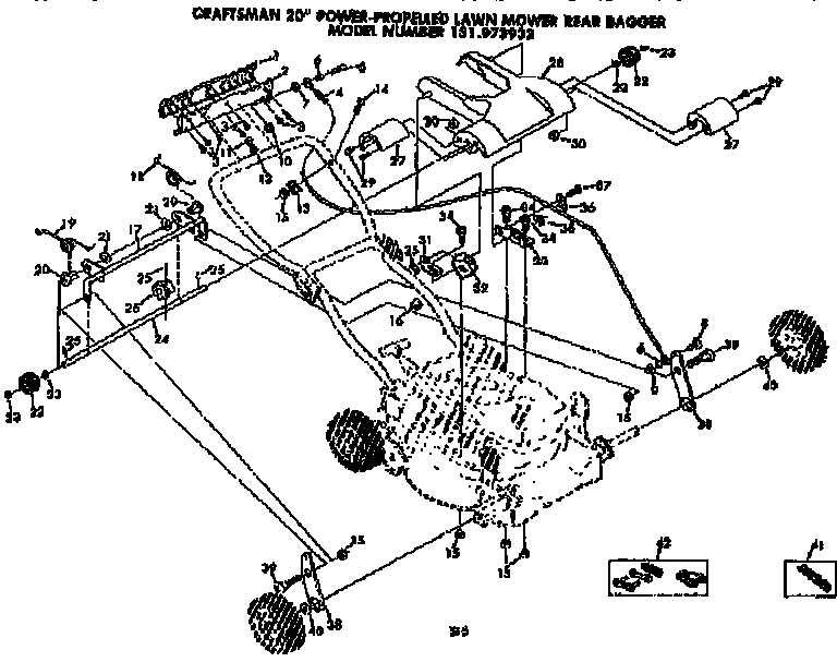 Handle Assembly Diagram and Parts List for 131973932  Craftsman Lawn Mower