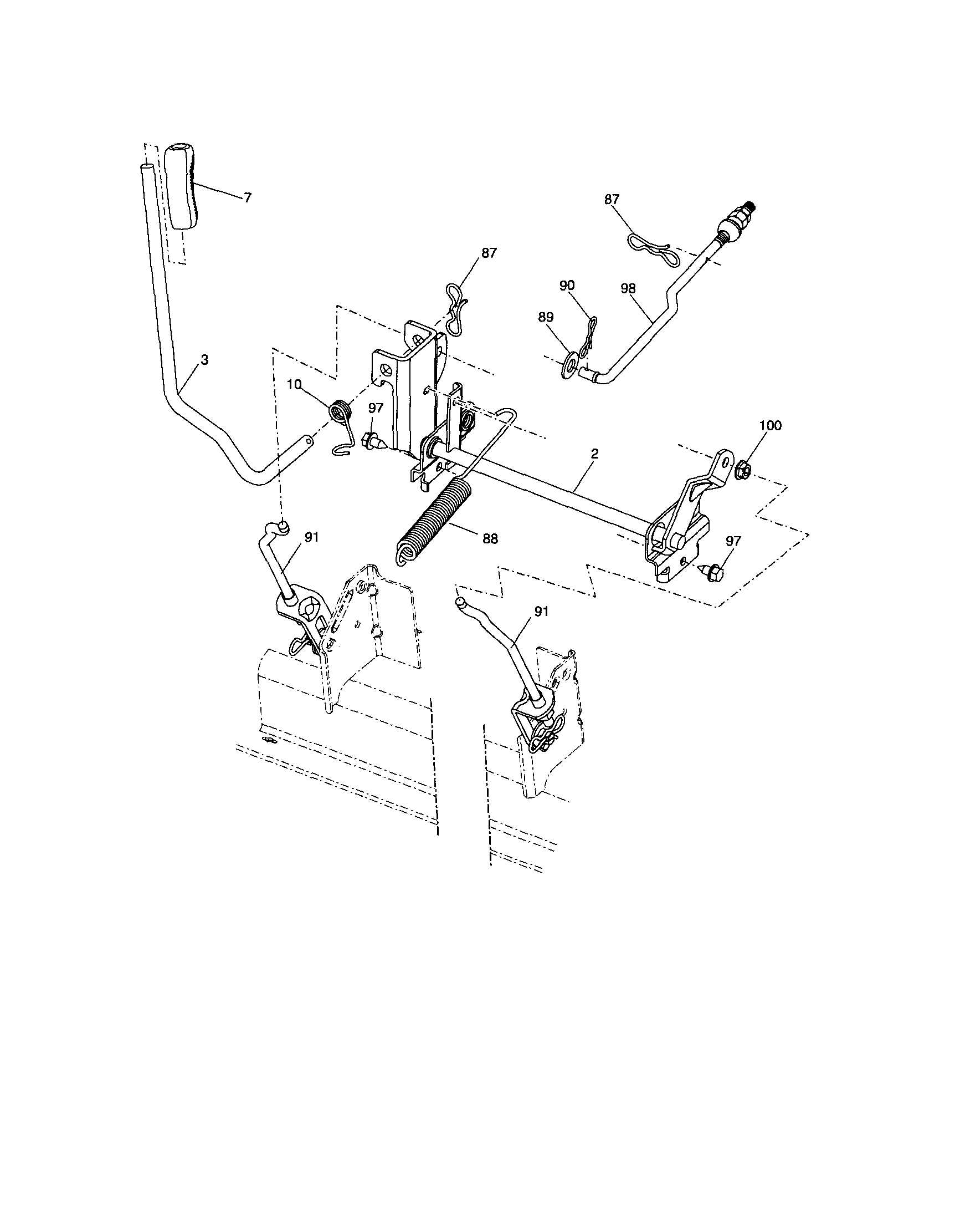 Lift Diagram and Parts List for 917288141  Craftsman Lawn Tractor