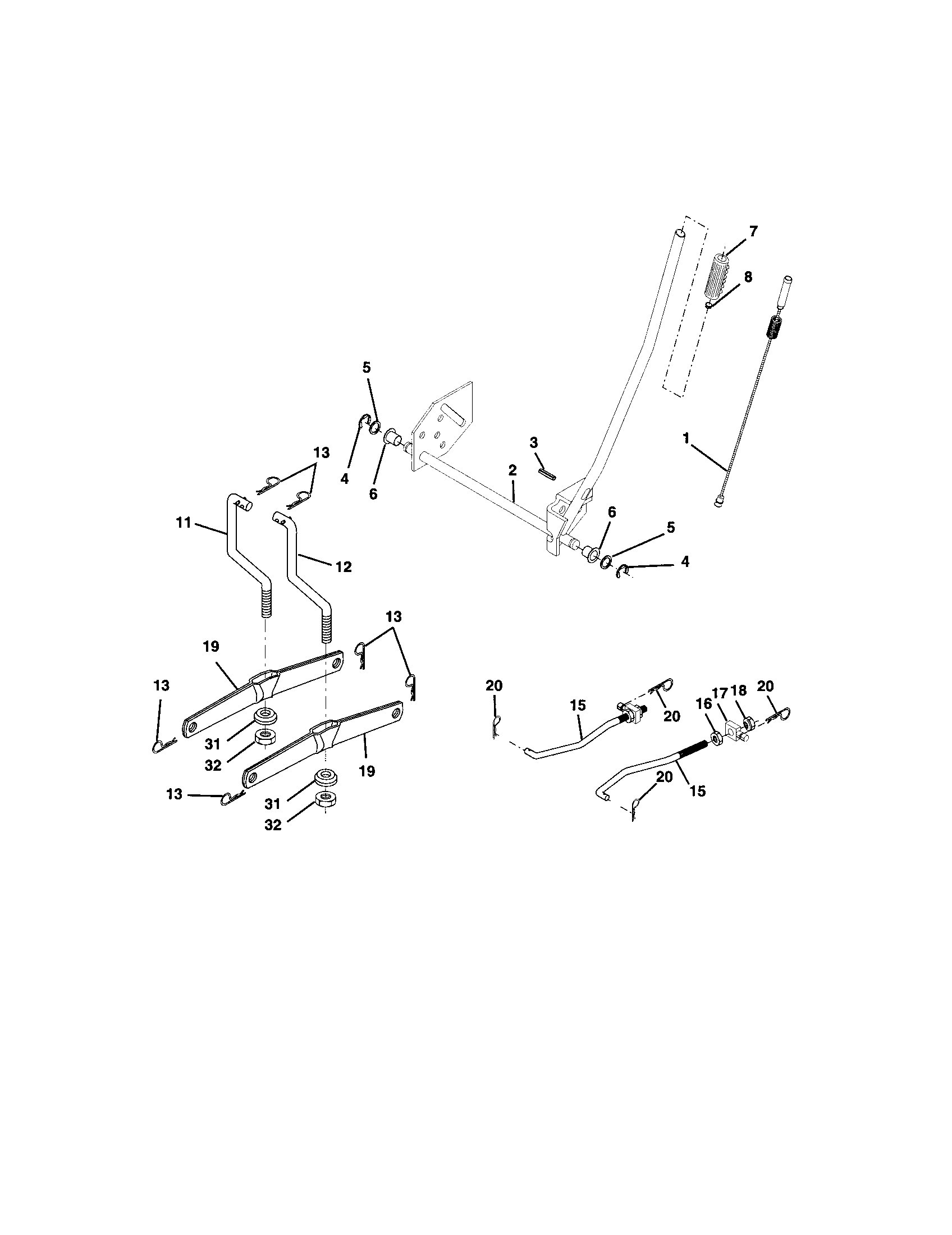 Lift Assembly Diagram and Parts List for 917273360  Craftsman Lawn Tractor
