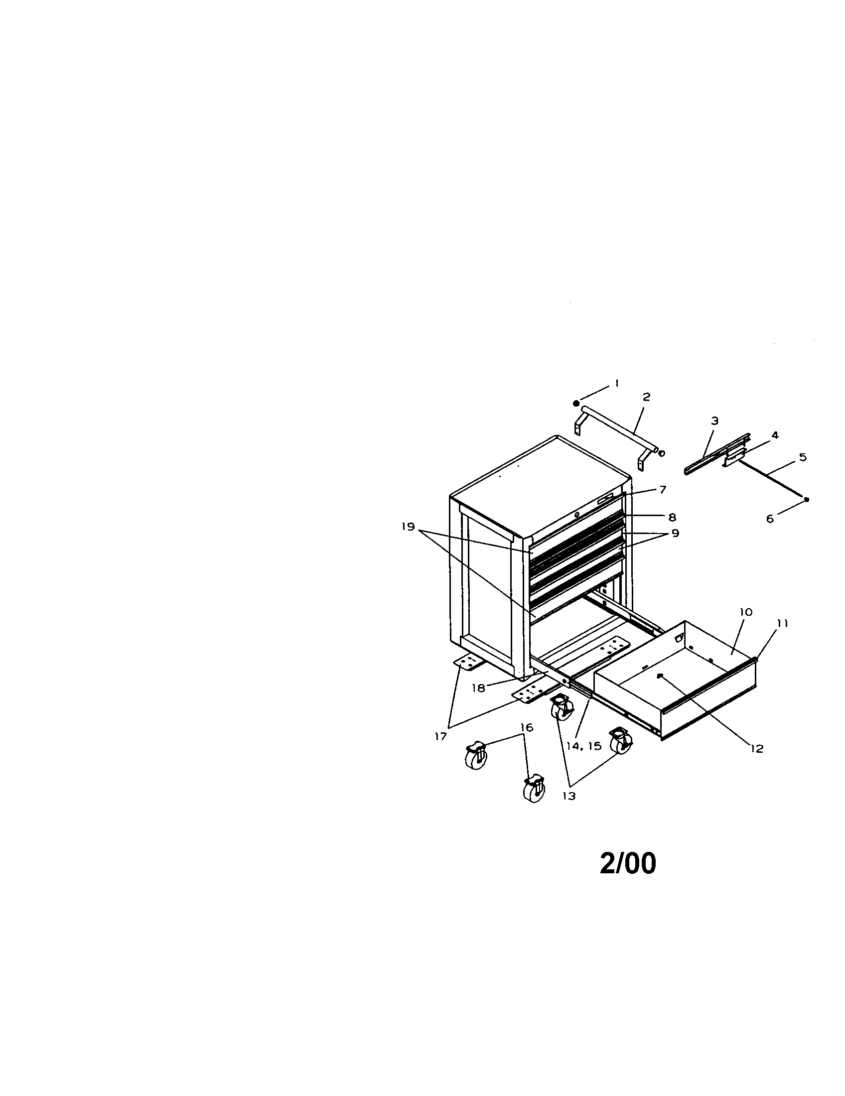6-drawer Ball Bearing Roll Away Diagram and Parts List for 706653535  Craftsman Tool Stand & Cart