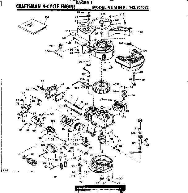 Replacement Parts Diagram and Parts List for 143304072  Craftsman Engine