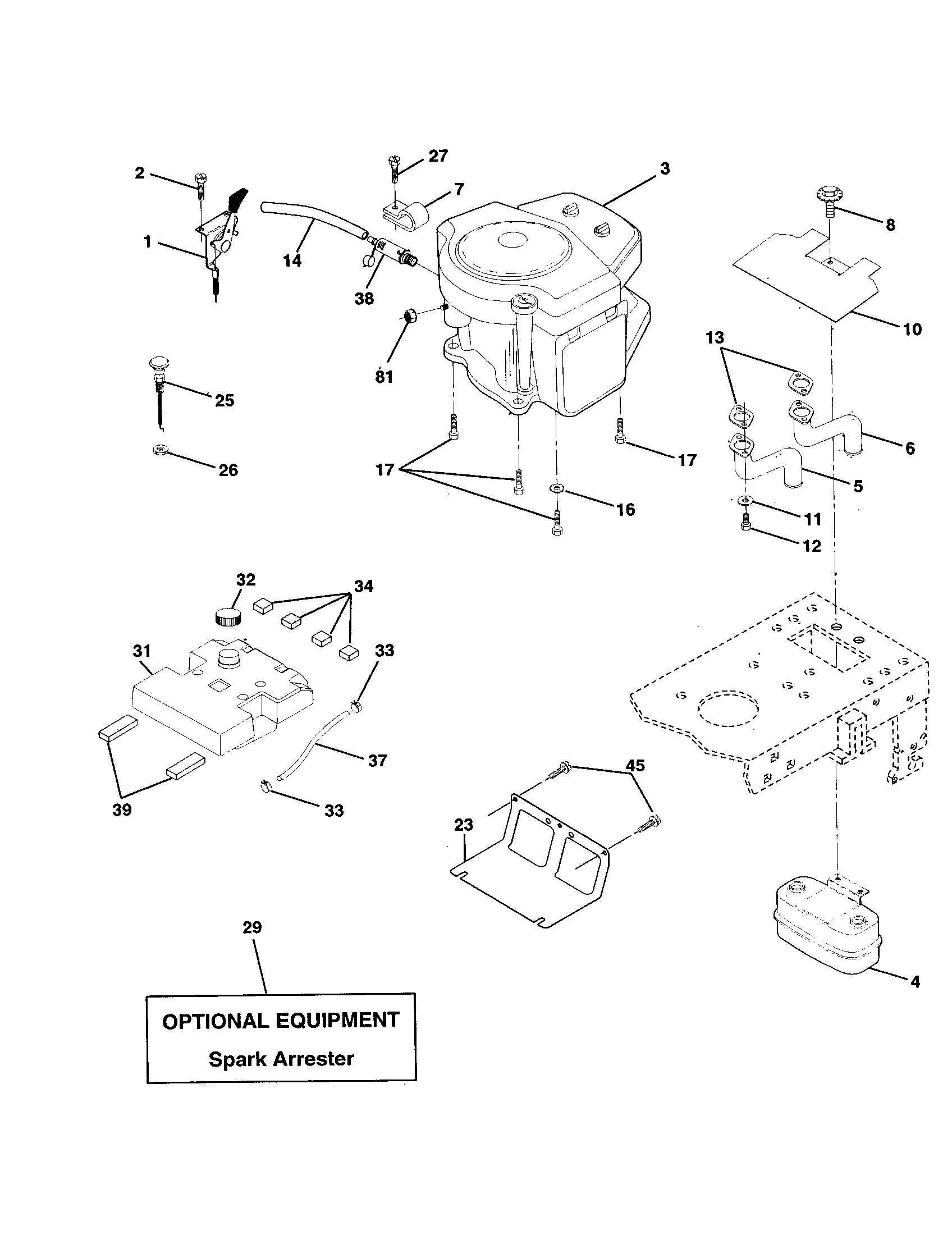 Engine Diagram and Parts List for 917253780  Craftsman Lawn Tractor