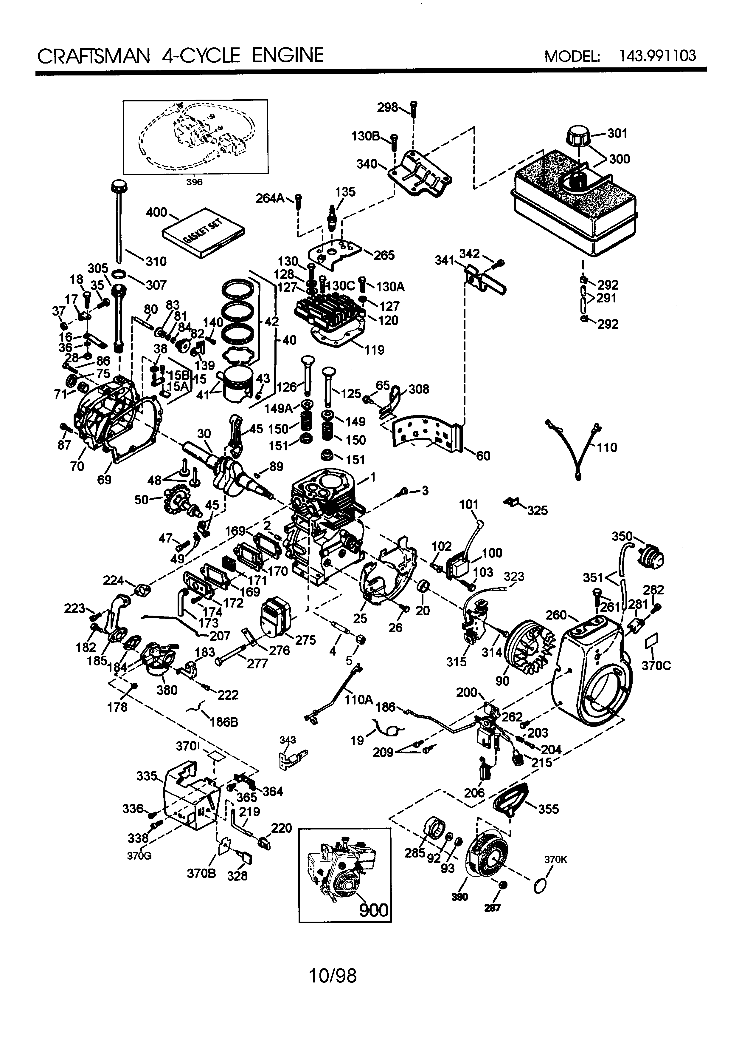 Craftsman 4-cycle Engine Diagram and Parts List for 143491103  Craftsman Engine