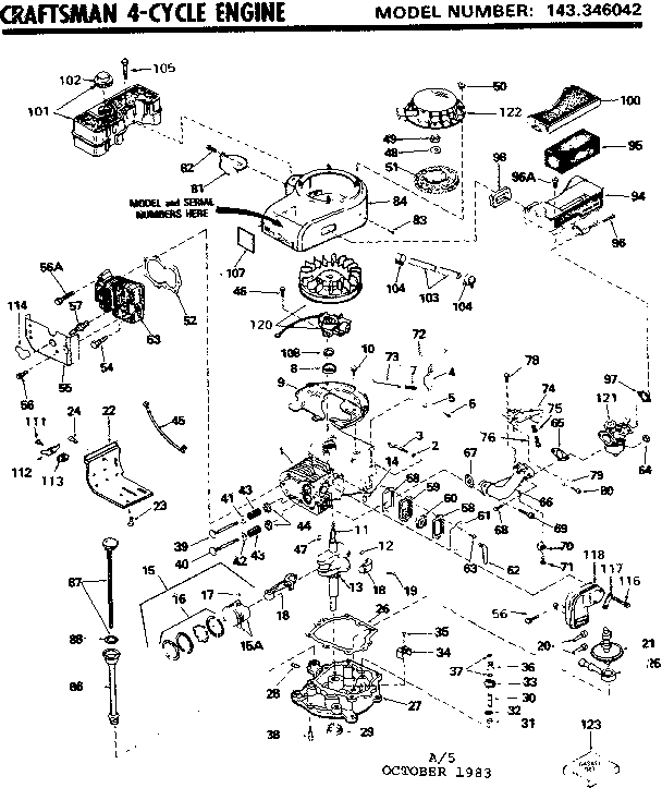 Replacement Parts Diagram and Parts List for 143346042  Craftsman Engine