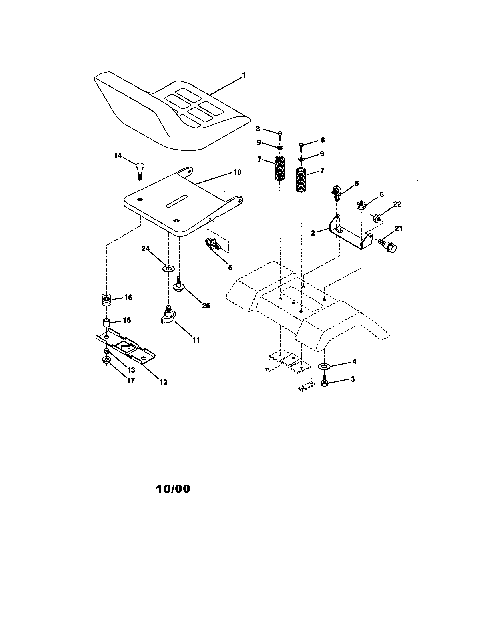 Seat Assembly Diagram and Parts List for 917270670  Craftsman Lawn Tractor