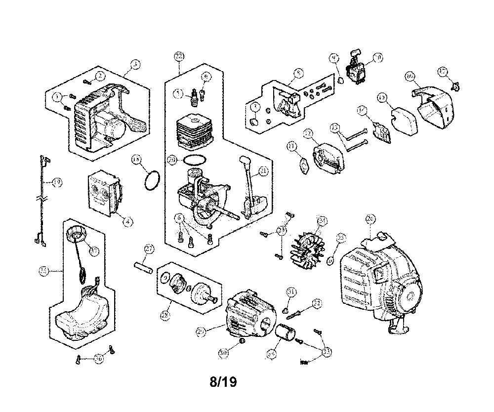 Engine assembly Diagram and Parts List for CMXGVAMKC25C  Craftsman Cultivator