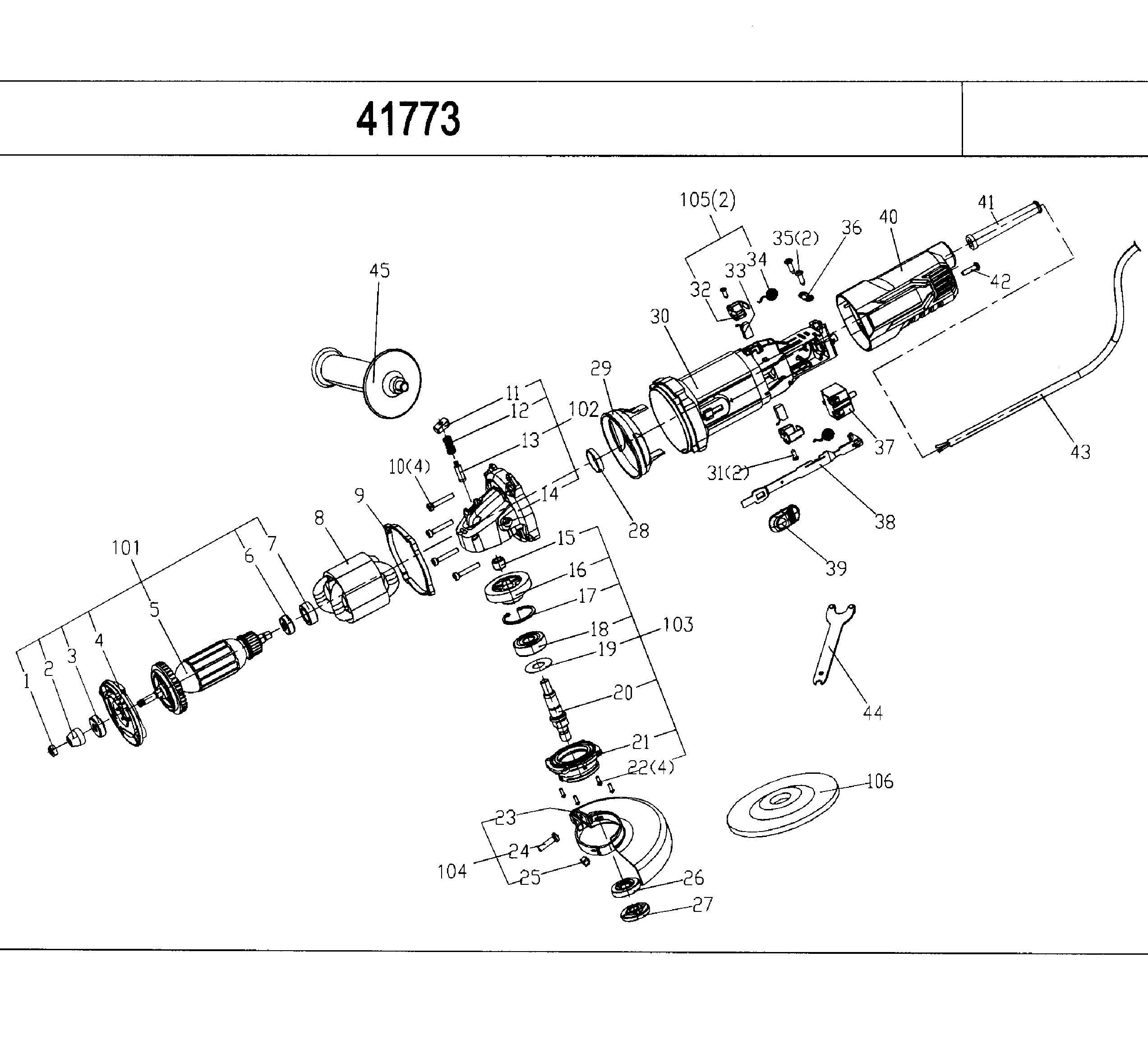 Main Asy Diagram and Parts List for 172417730  Craftsman Grinder