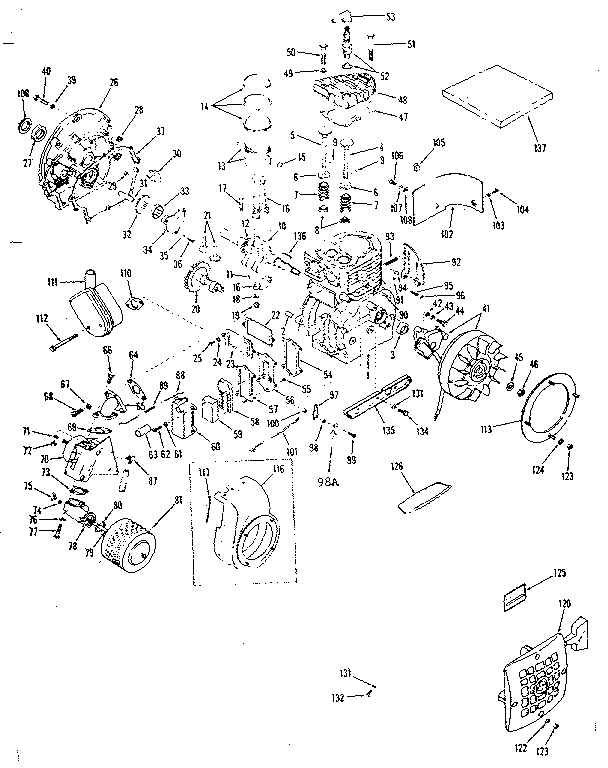 Basic Engine Diagram and Parts List for 14360040  Craftsman Engine