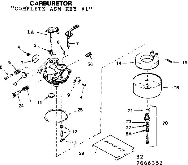 Carburetor Diagram and Parts List for 143666352  Craftsman Engine