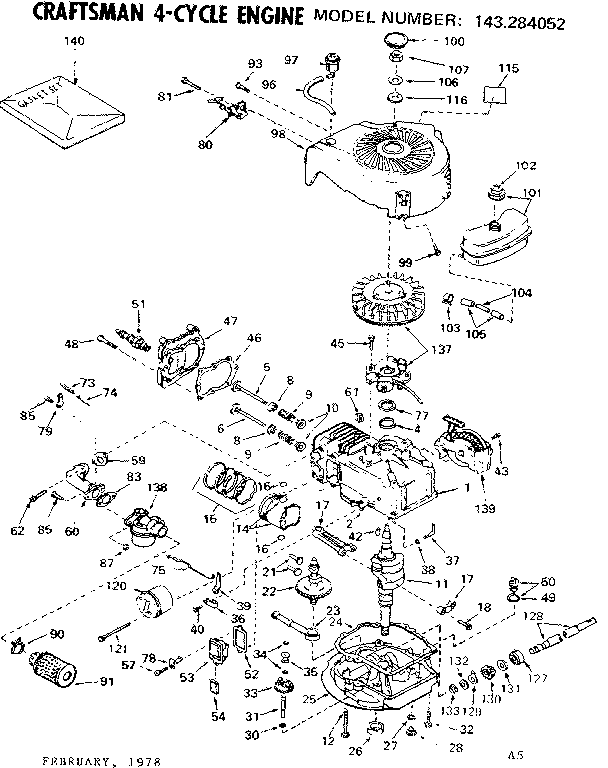 Replacement Parts Diagram and Parts List for 143284052  Craftsman Engine