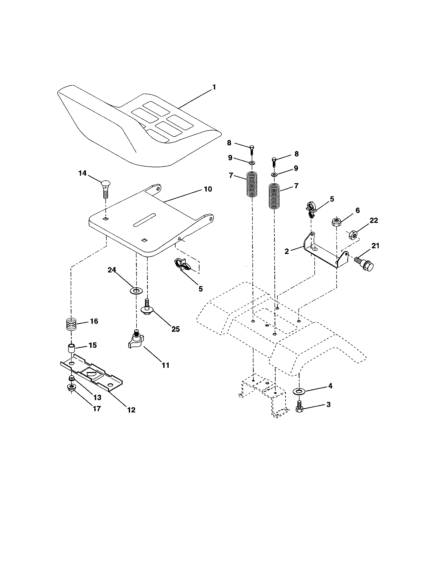 Seat Assembly Diagram and Parts List for 917277220  Craftsman Lawn Tractor