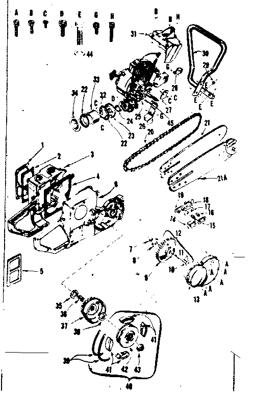 Gear Case And Chain Diagram and Parts List for 91761406  Craftsman Chainsaw