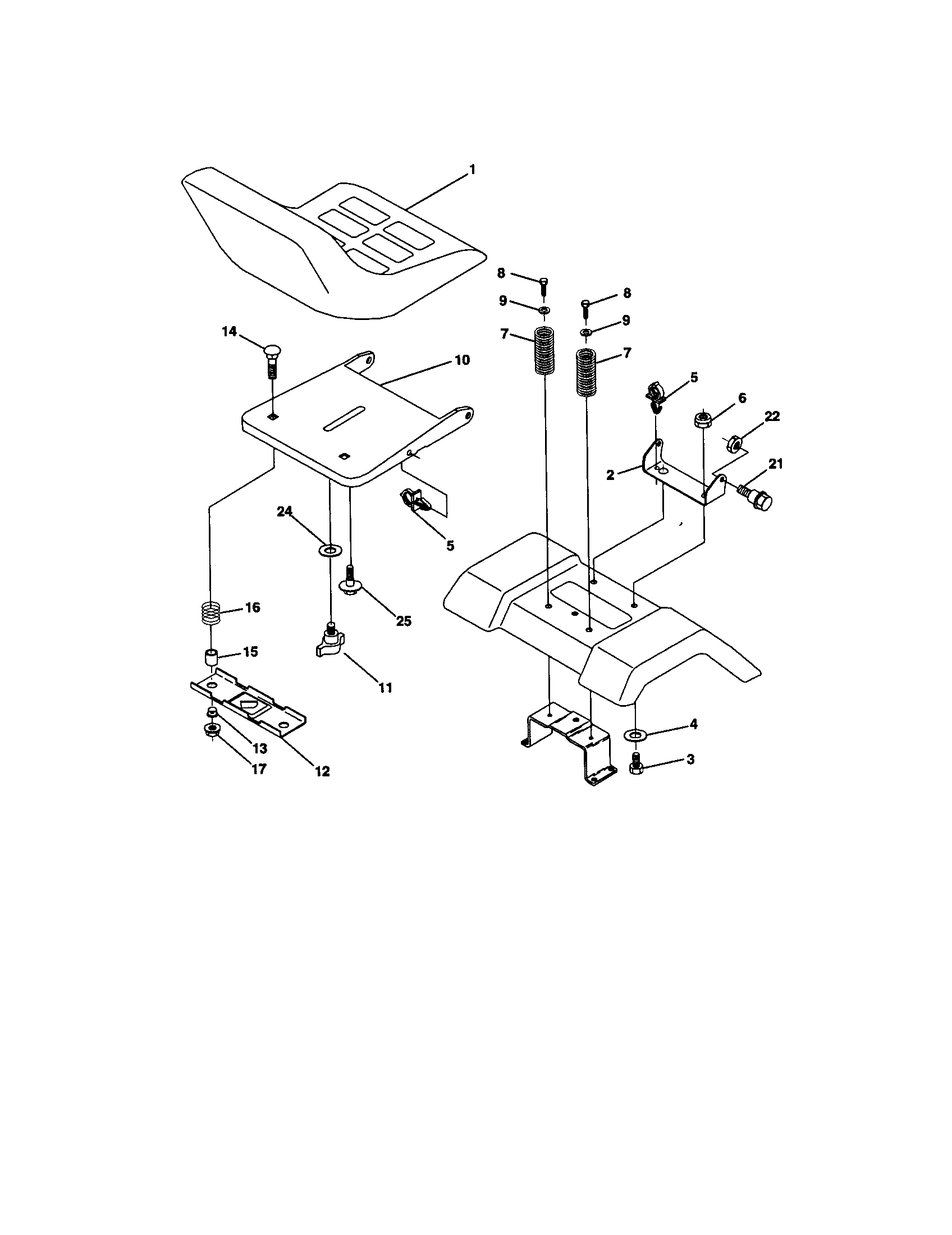 Seat Assembly Diagram and Parts List for 917271733  Craftsman Lawn Tractor