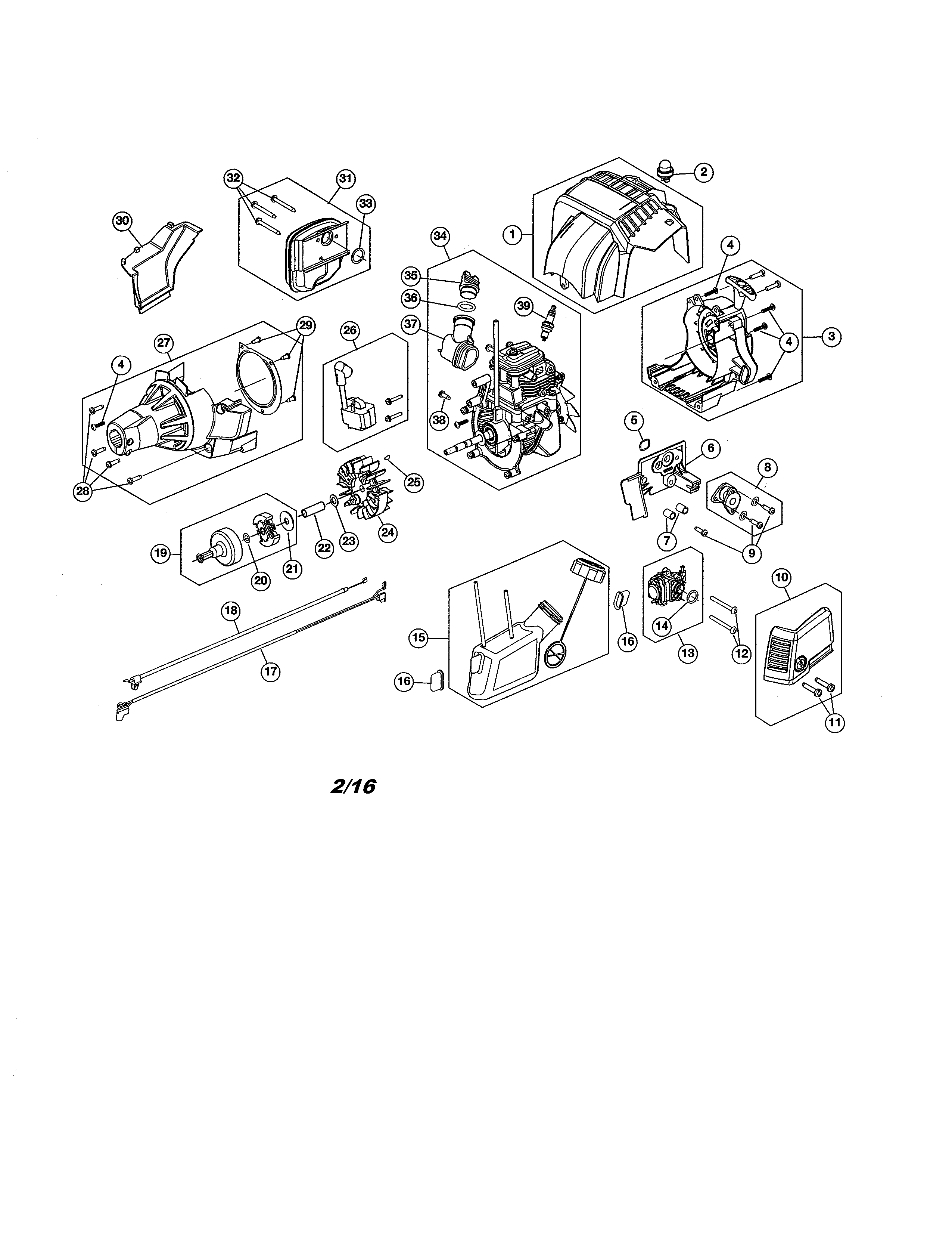 Short Block/fuel Tank Diagram and Parts List for 316731933  Craftsman Trimmer