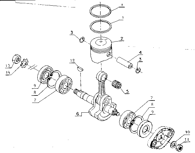 Piston And Crankshaft Assembly Diagram and Parts List for 271281611  Craftsman Trimmer