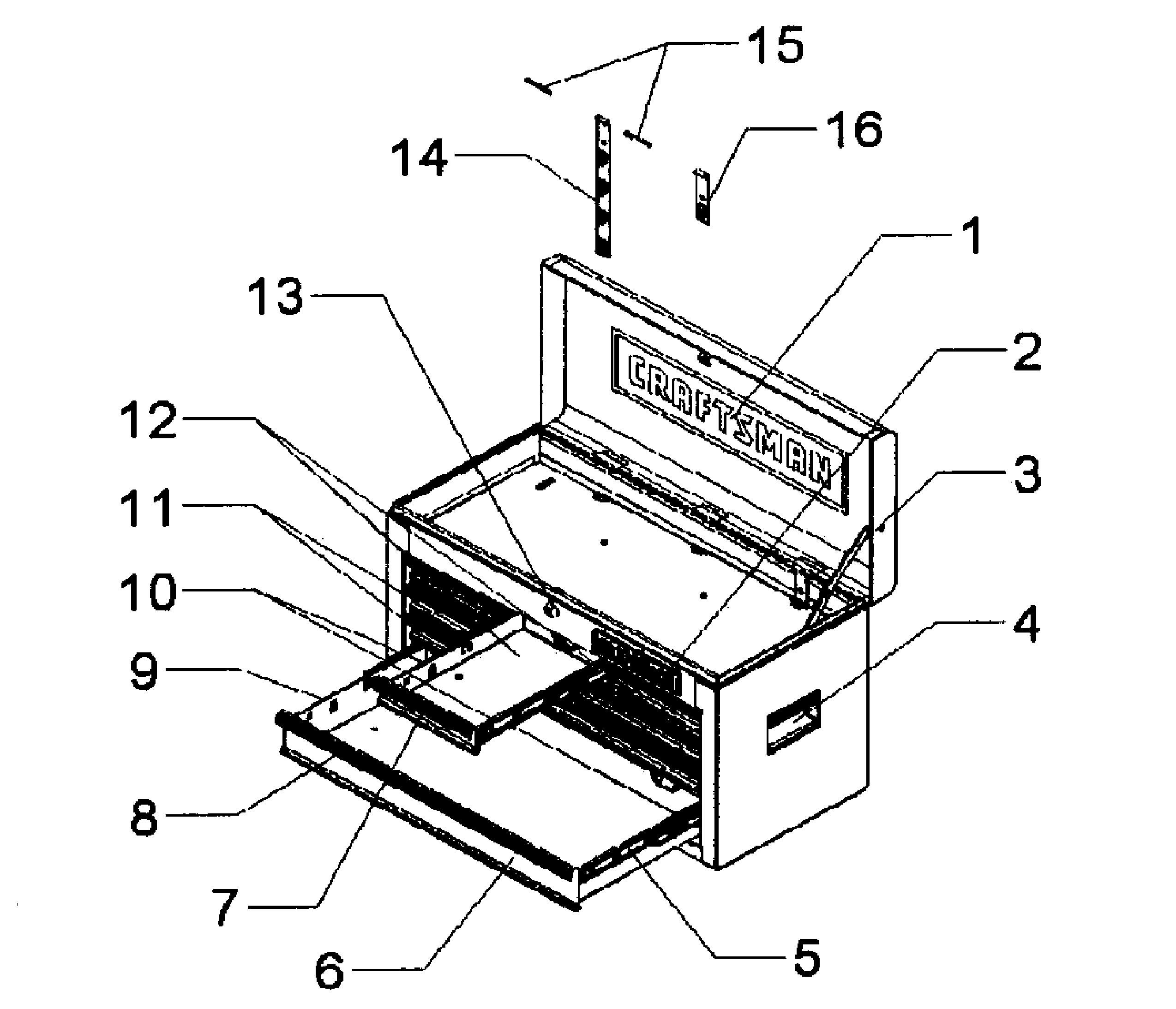 Cabinet Assy Diagram and Parts List for 706299160  Craftsman Tool Stand & Cart