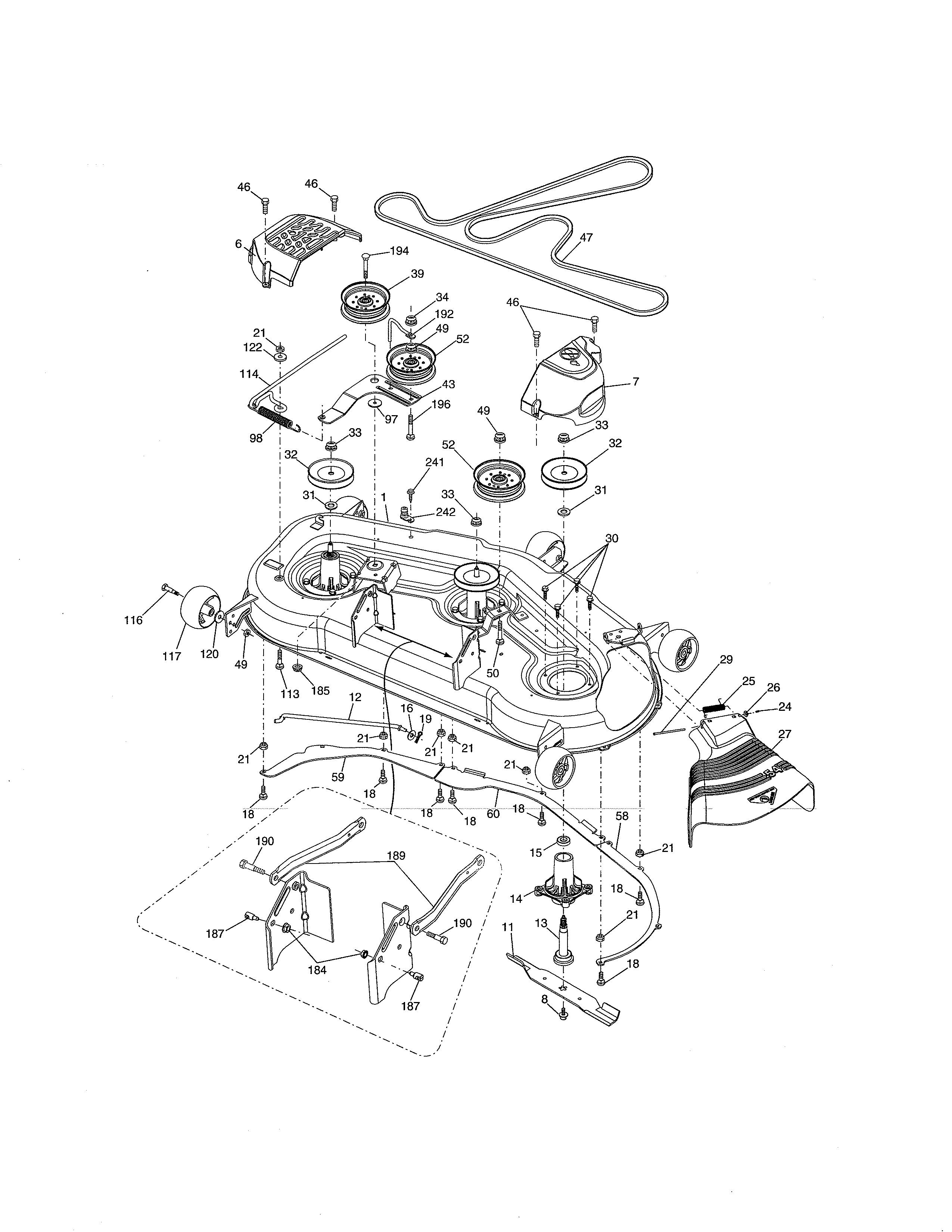 Mower Deck Diagram and Parts List for 917280085  Craftsman Lawn Tractor