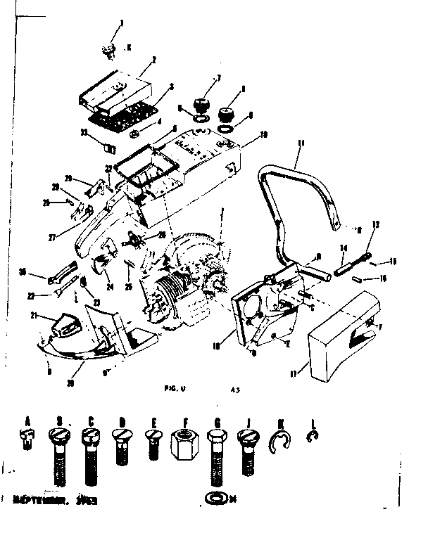 Main Frame Diagram and Parts List for 91762812  Craftsman Chainsaw