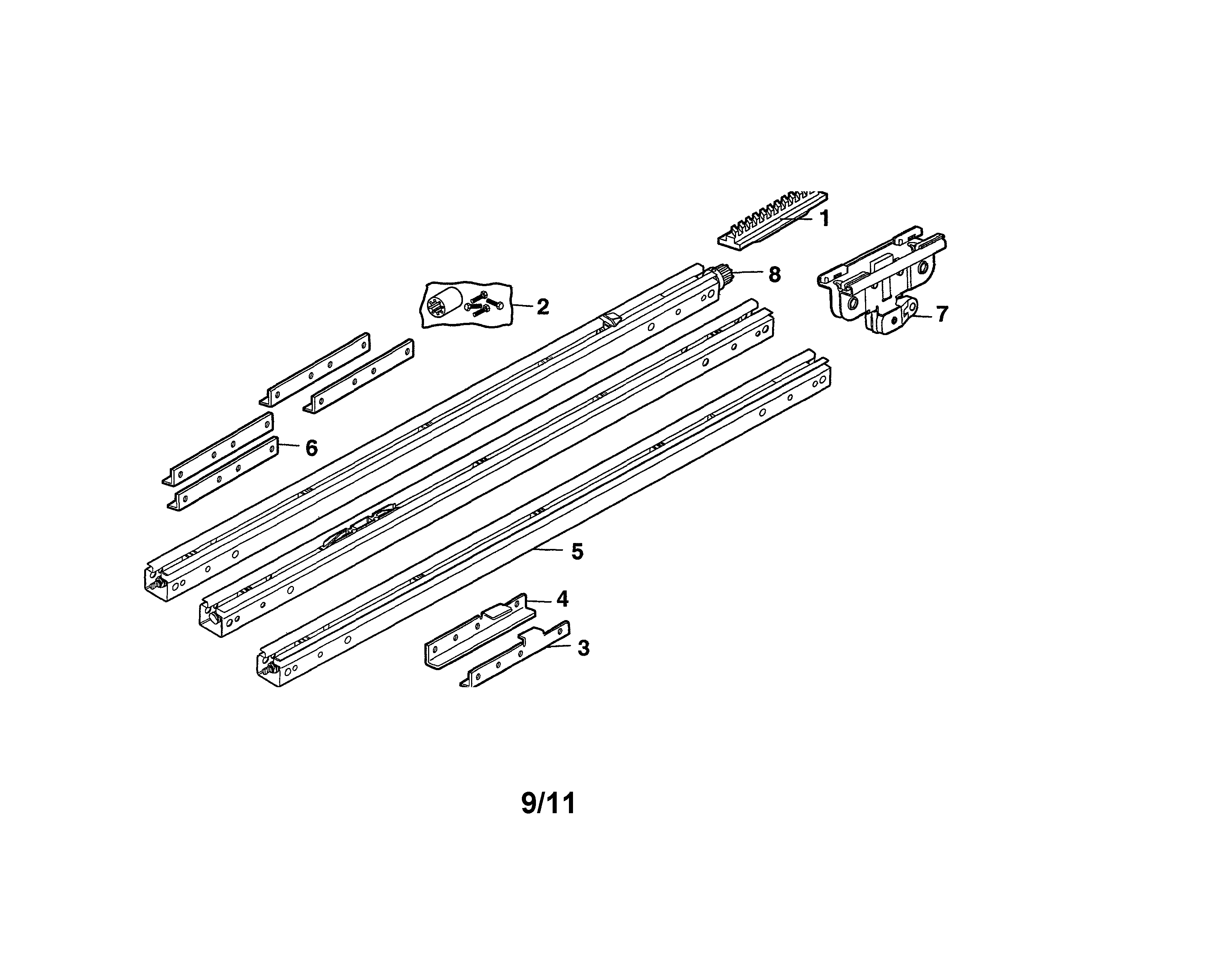 Rail Assembly Diagram and Parts List for 13953902D  Craftsman Garage Door Opener
