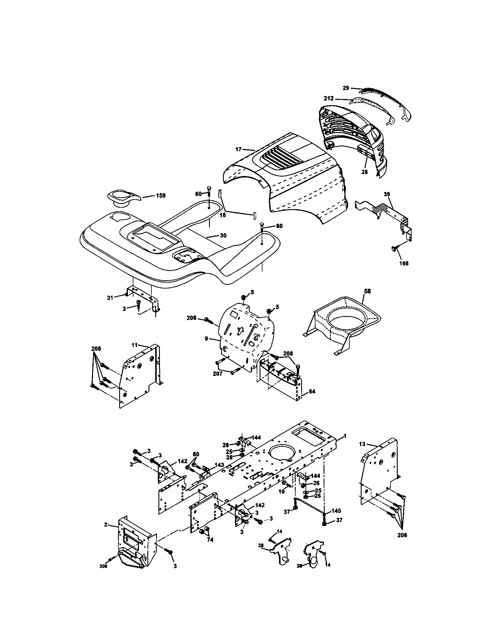 Chassis And Enclosures Diagram and Parts List for 917272421  Craftsman Lawn Tractor