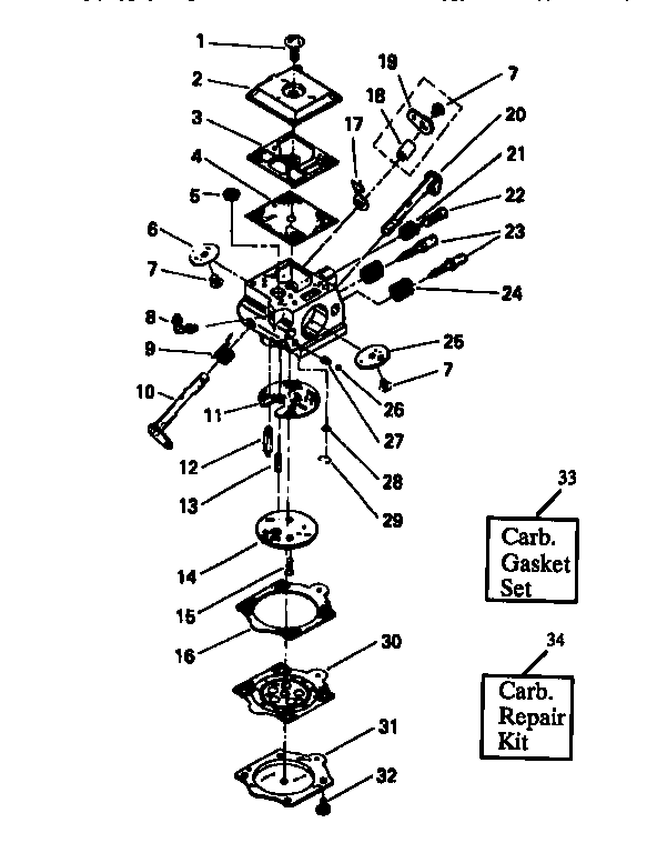 Carburetor Assembly #530-035094-type 1 Diagram and Parts List for 358354940  Craftsman Chainsaw