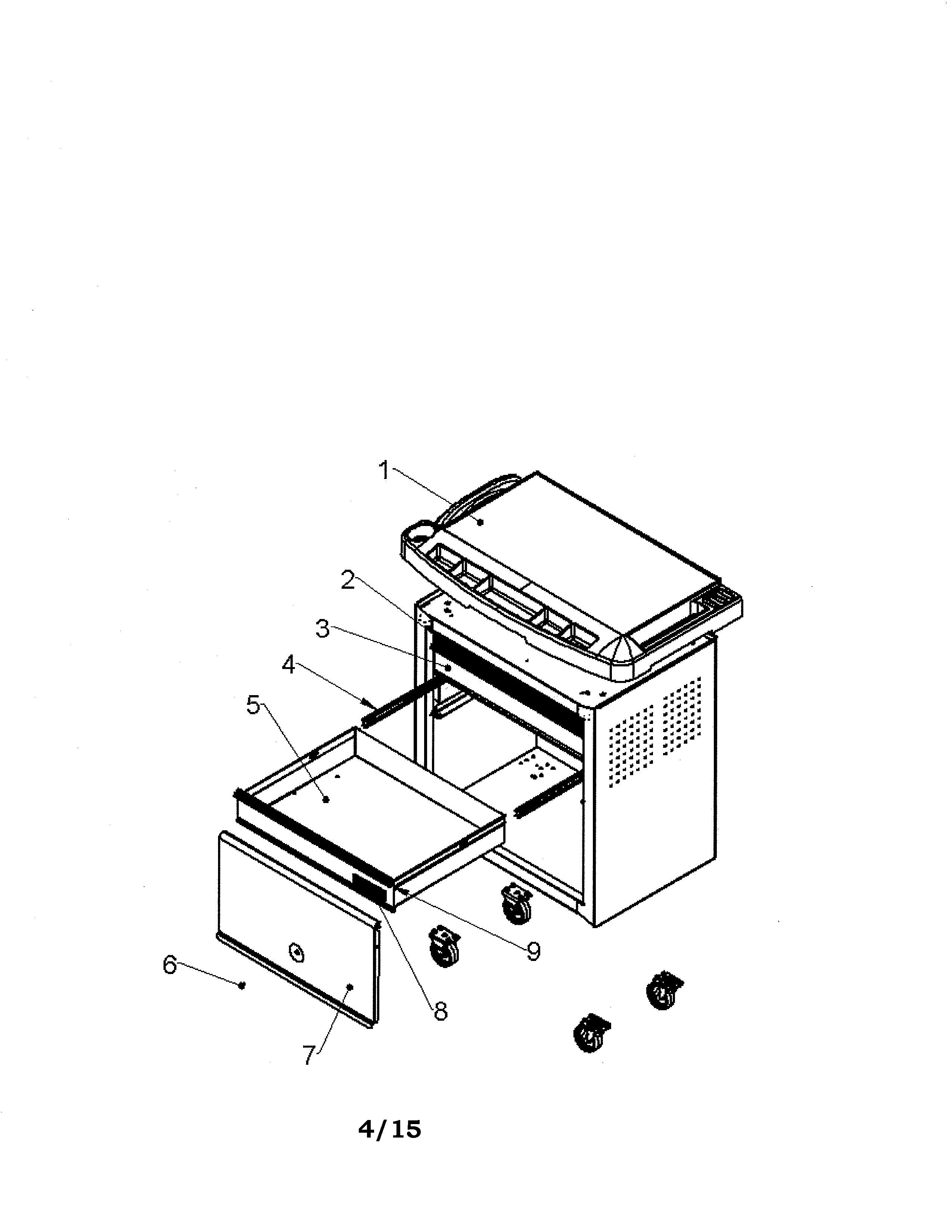 3 Drawer Project Center Diagram and Parts List for 706480810  Craftsman Tool Stand & Cart
