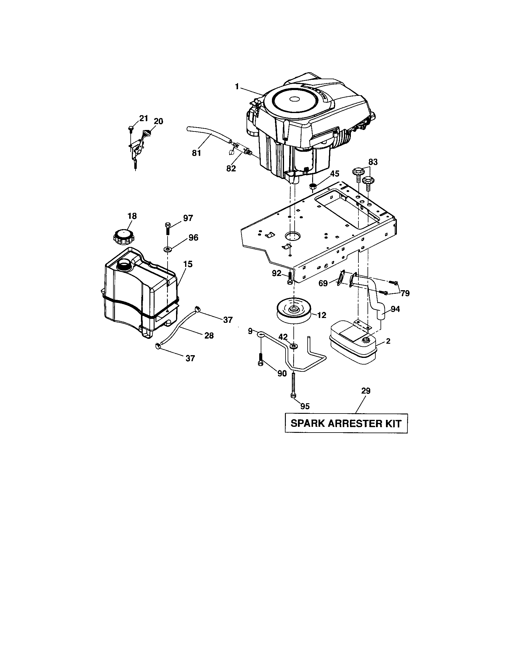Engine Diagram and Parts List for 917287360  Craftsman Lawn Tractor
