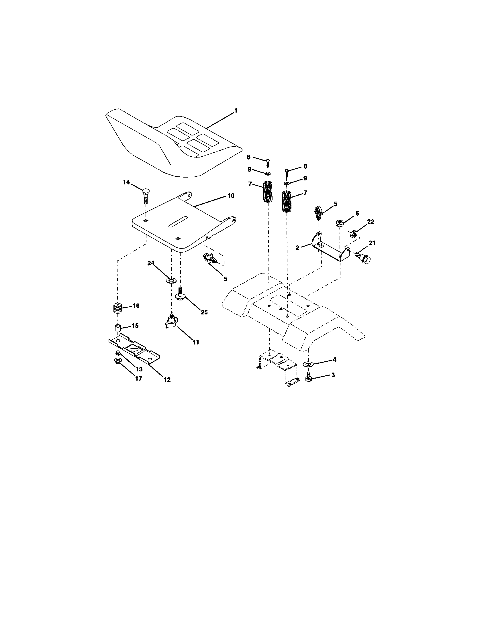 Seat Assembly Diagram and Parts List for 917271823  Craftsman Lawn Tractor