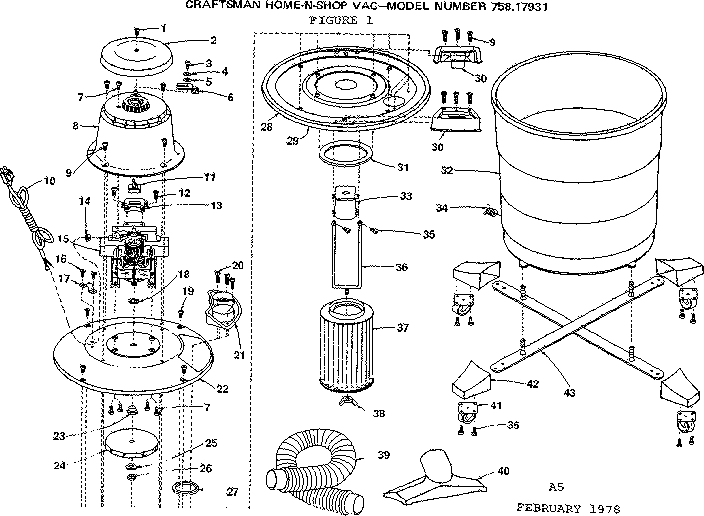 Base Assembly Diagram and Parts List for 75817931  Craftsman Utility Vacuum