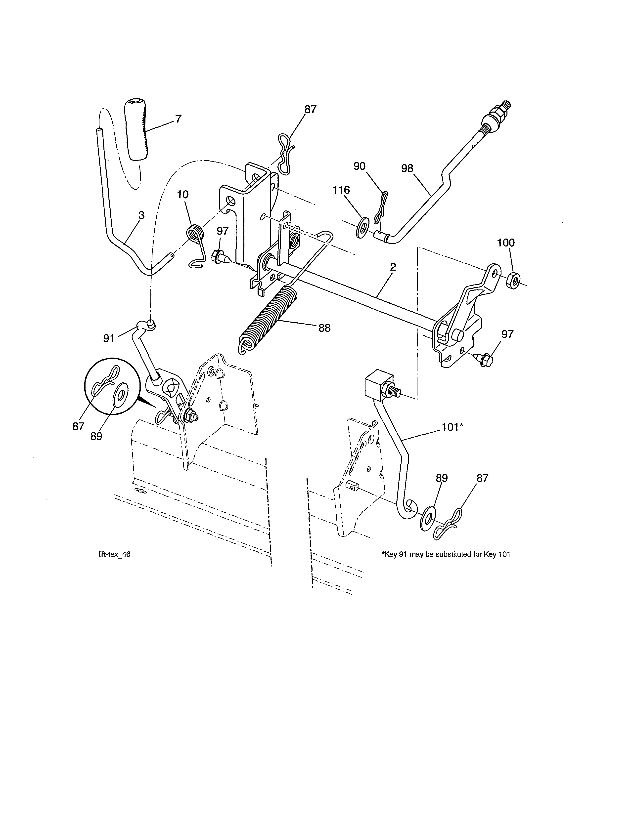 Lift Assembly Diagram and Parts List for 917990470  Craftsman Lawn Tractor