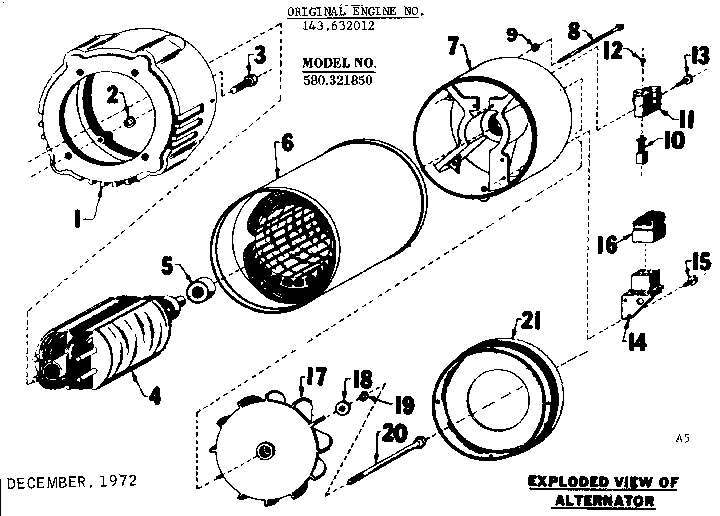 Alternator Diagram and Parts List for 580321850  Craftsman Engine
