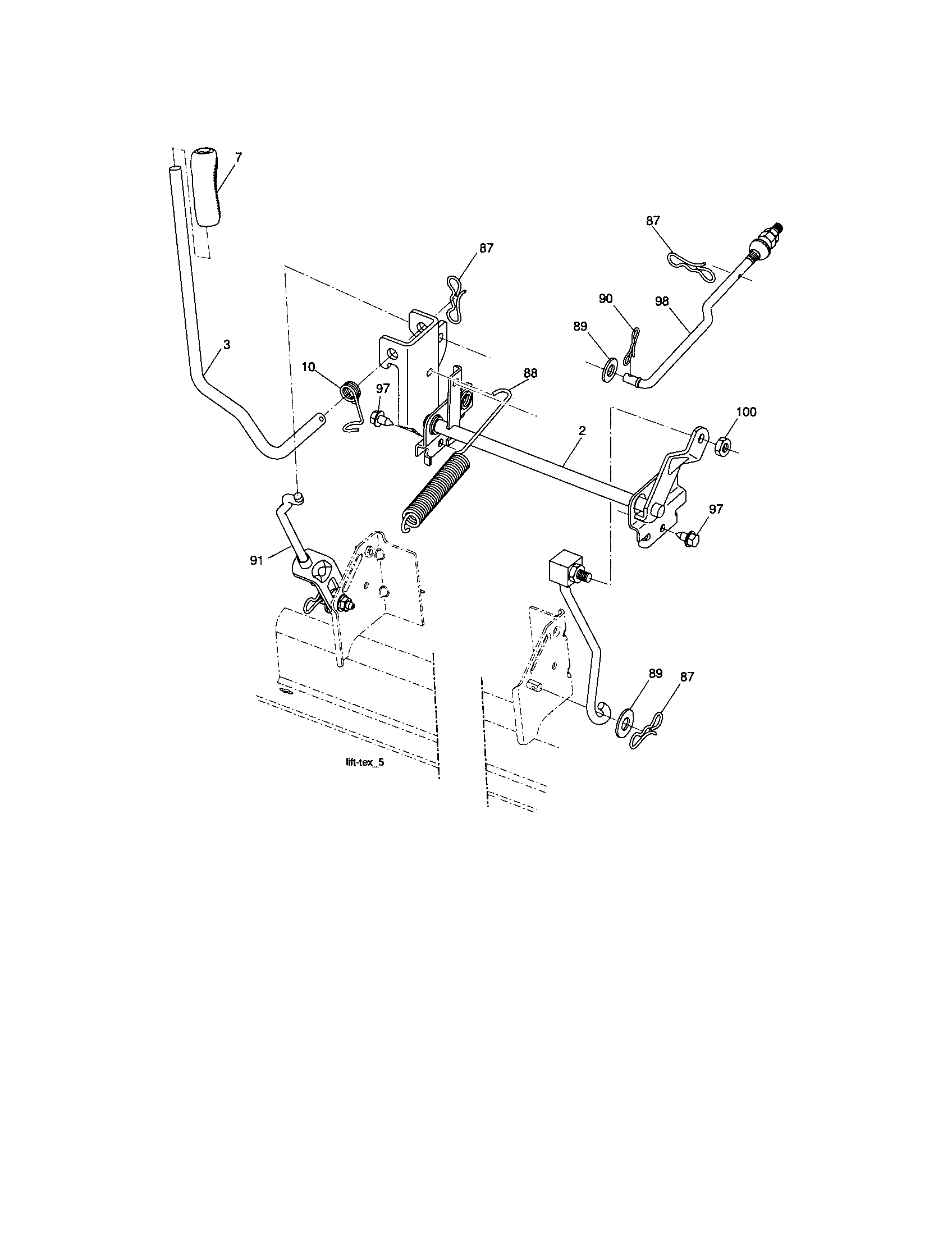 Lift Assembly Diagram and Parts List for 917287230  Craftsman Lawn Tractor