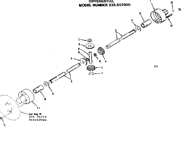 Differential Diagram and Parts List for 536657000  Craftsman Lawn Mower