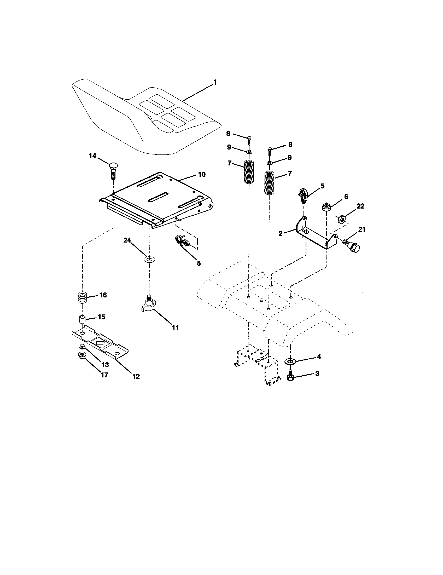 Seat Assembly Diagram and Parts List for 917273522  Craftsman Lawn Tractor