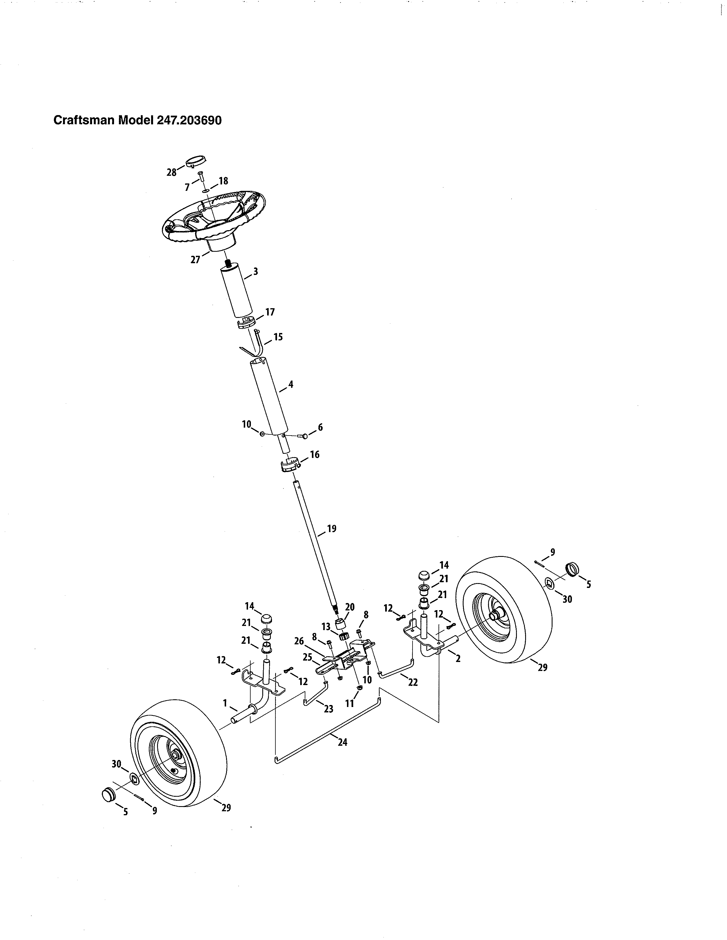 Steering Diagram and Parts List for 247203691  Craftsman Engine