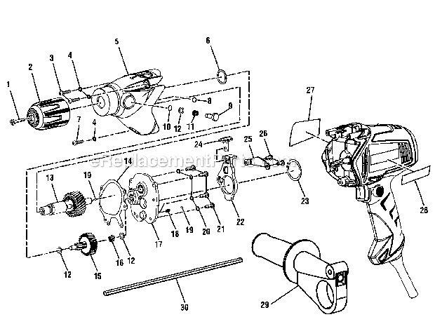 Drill Assy Diagram and Parts List for 315101371  Craftsman Hammer Drill