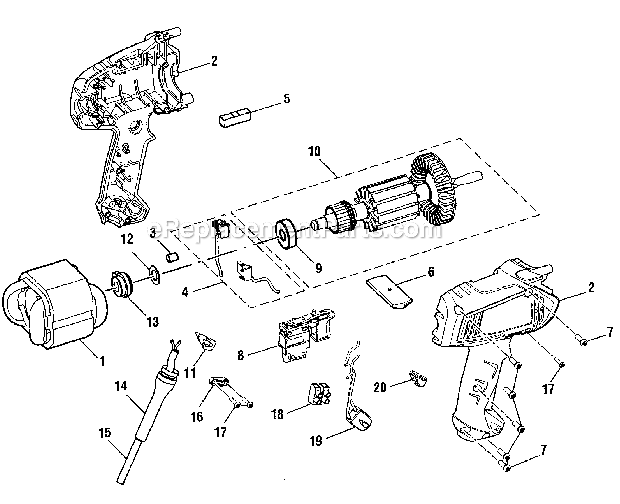 Motor Assy Diagram and Parts List for 315101371  Craftsman Hammer Drill