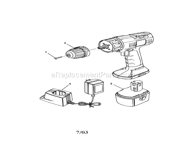 Chuck/Battery/Charger Diagram and Parts List for 315101810  Craftsman Cordless Drill