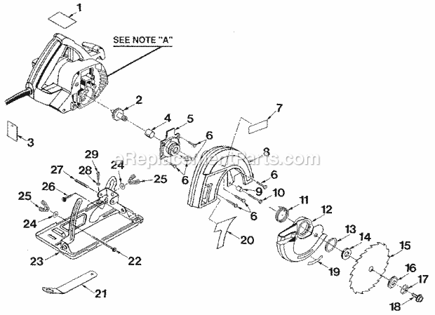 Base And Blade Assembly Diagram and Parts List for 315108240  Craftsman Circular Saw