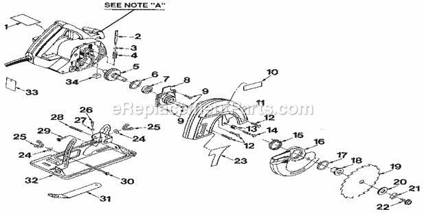 Base And Blade Assembly Diagram and Parts List for 315108290  Craftsman Circular Saw