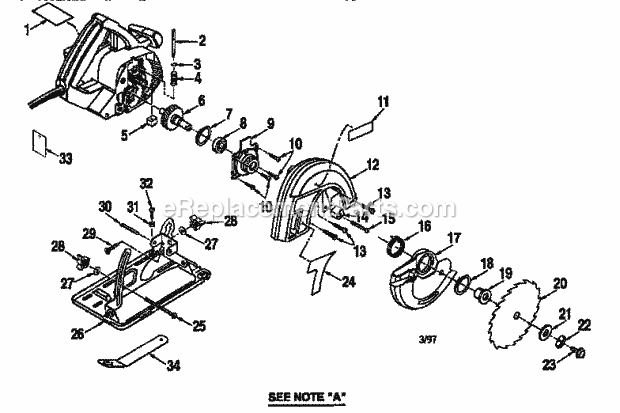 Base And Blade Assembly Diagram and Parts List for 315108350  Craftsman Circular Saw