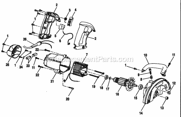 Motor Assy Diagram and Parts List for 315108470  Craftsman Circular Saw