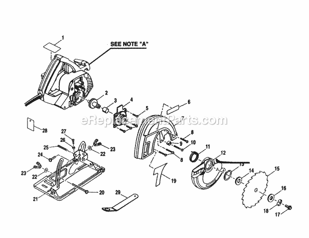 Base Housing Diagram and Parts List for 315108990  Craftsman Circular Saw