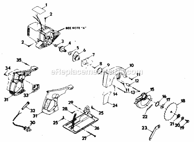 Base And Blade Assembly Diagram and Parts List for 315109020  Craftsman Circular Saw